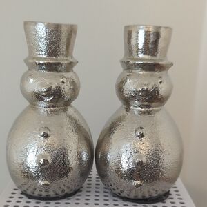 Elegant Silver Snowman Candle Holders